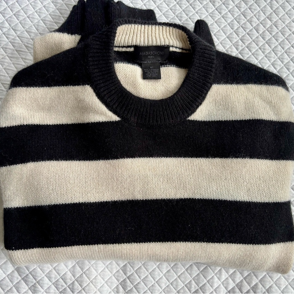 Magaschoni men’s luxe M cashmere black and cream sweater - Picture 3 of 8